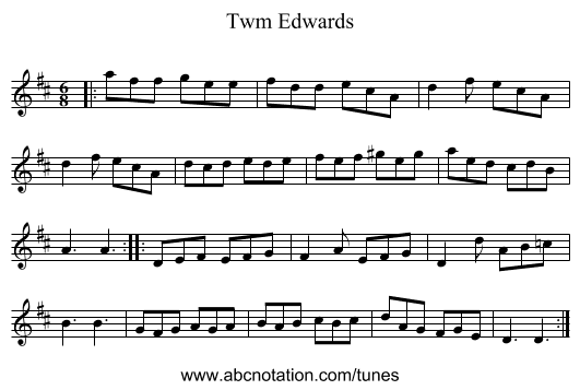 Twm Edwards - staff notation