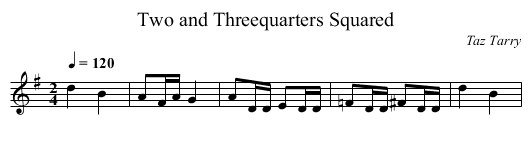 Two and Threequarters Squared - staff notation