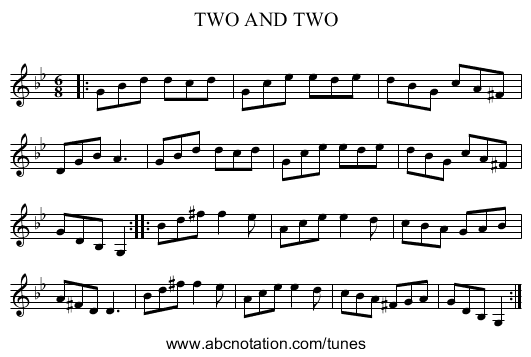 TWO AND TWO - staff notation