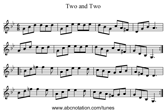 Two and Two - staff notation