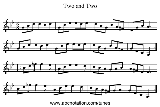Two and Two - staff notation