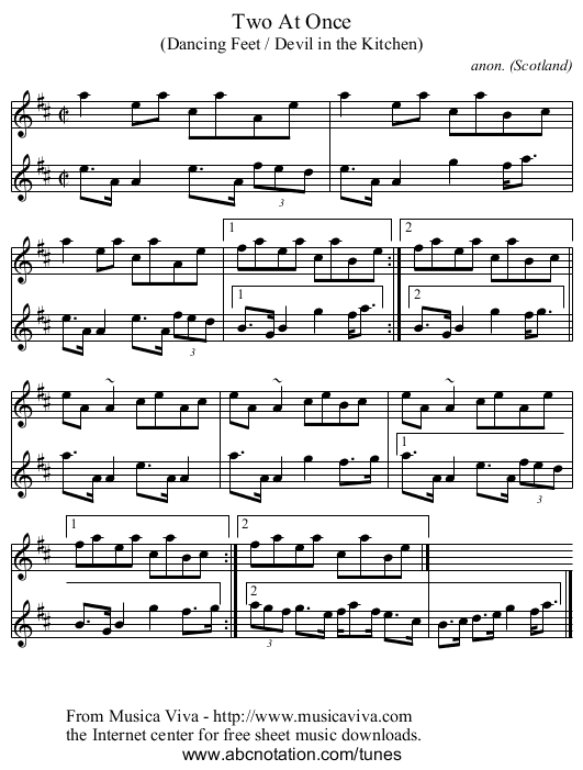 Two At Once - staff notation