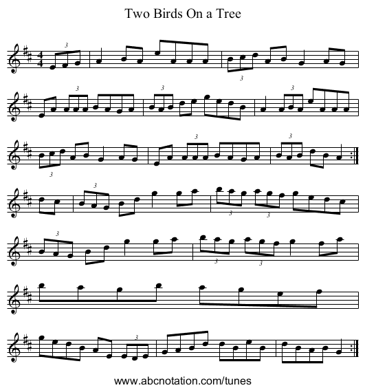 Two Birds On a Tree - staff notation