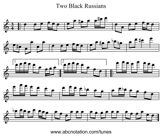 Two Black Russians - staff notation