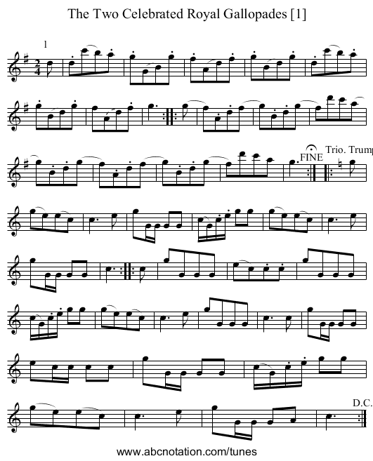 Two Celebrated Royal Gallopades [1], The - staff notation
