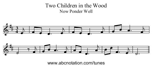 Two Children in the Wood - staff notation