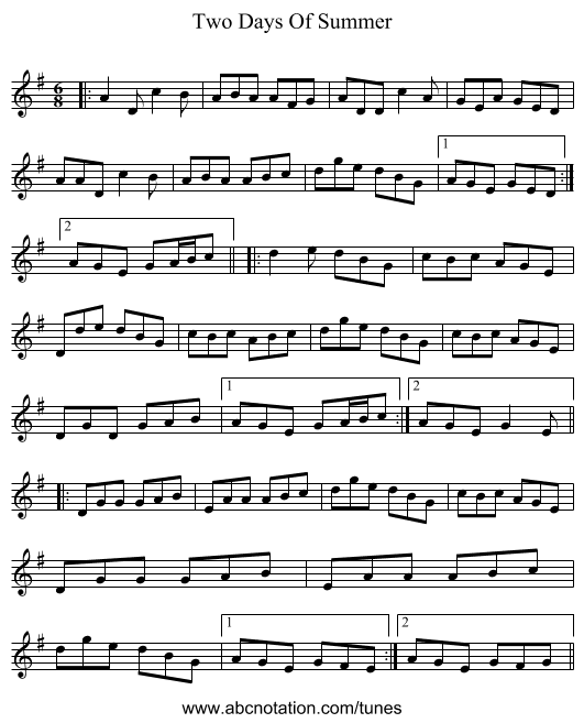 Two Days Of Summer - staff notation