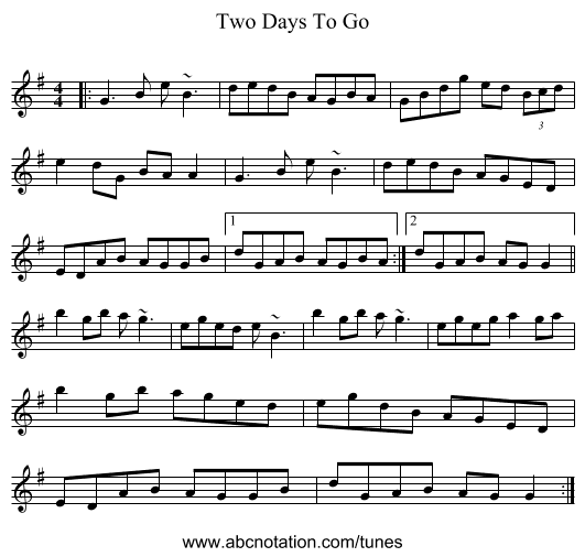 Two Days To Go - staff notation