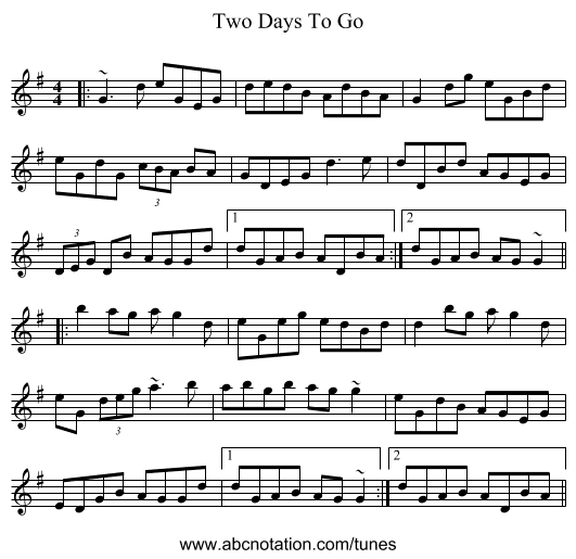 Two Days To Go - staff notation