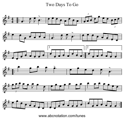 Two Days To Go - staff notation