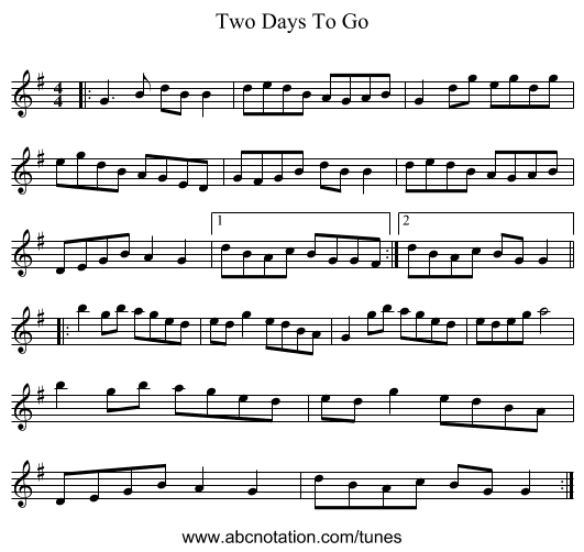 Two Days To Go - staff notation