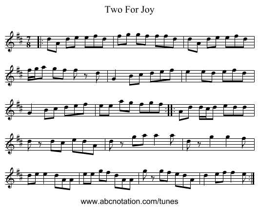 Two For Joy - staff notation