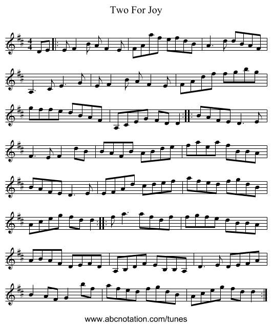 Two For Joy - staff notation