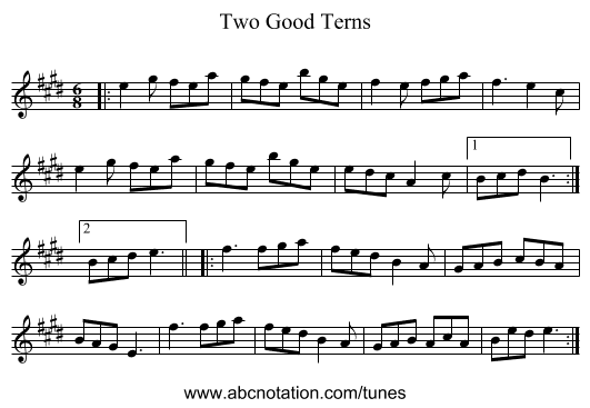 Two Good Terns - staff notation