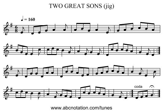 TWO GREAT SONS (jig) - staff notation