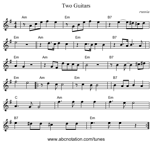 Two Guitars - staff notation