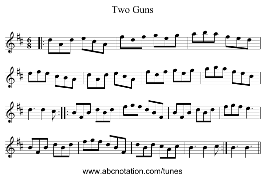 Two Guns - staff notation