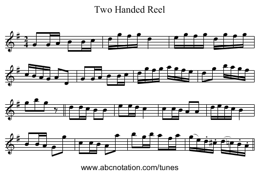 Two Handed Reel - staff notation