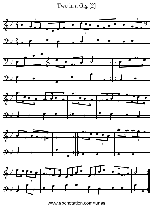 Two in a Gig [2] - staff notation