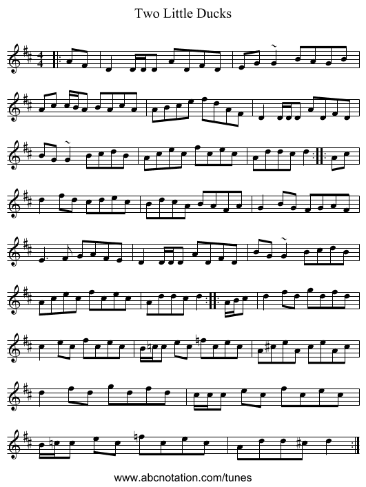 Two Little Ducks - staff notation