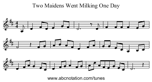 Two Maidens Went Milking One Day - staff notation