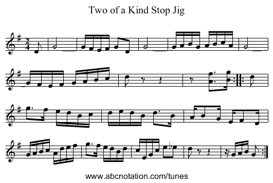 Two of a Kind Stop Jig - staff notation
