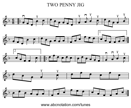 TWO PENNY JIG - staff notation