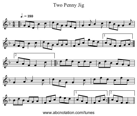 Two Penny Jig - staff notation