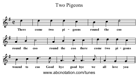 Two Pigeons - staff notation