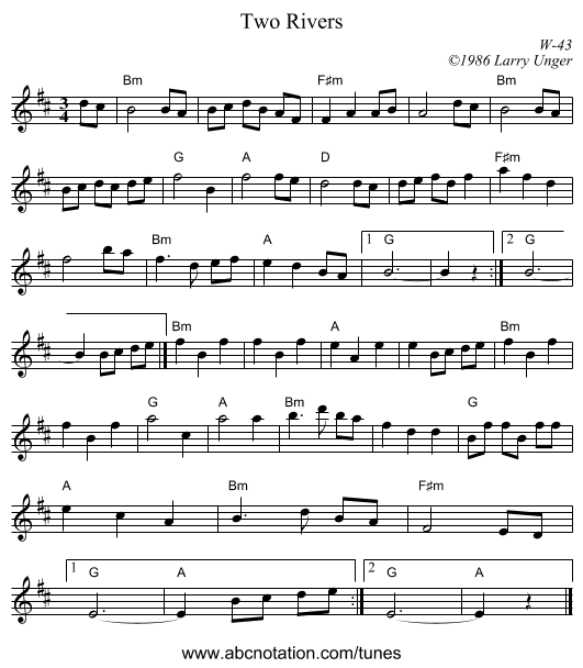 Two Rivers - staff notation