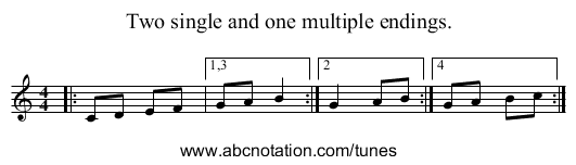 Two single and one multiple endings. - staff notation