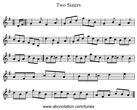 Two Sisters - staff notation