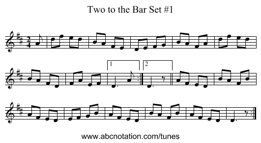 Two to the Bar Set #1 - staff notation
