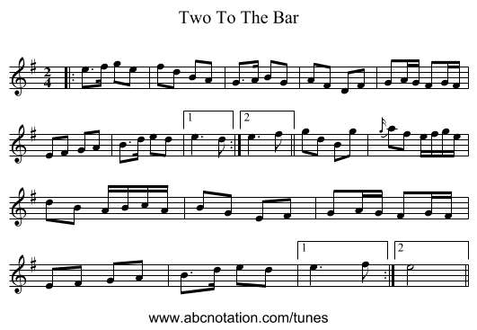 Two To The Bar - staff notation