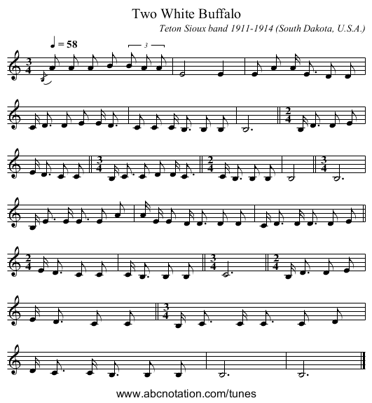 Two White Buffalo - staff notation
