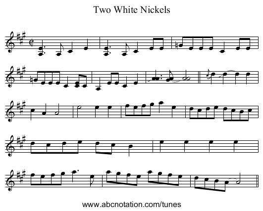 Two White Nickels - staff notation