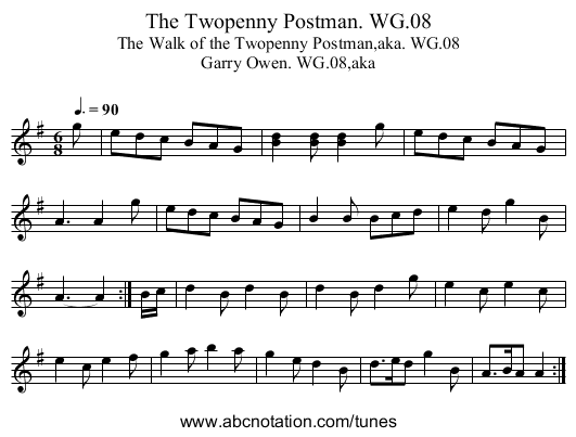 Twopenny Postman. WG.08, The - staff notation