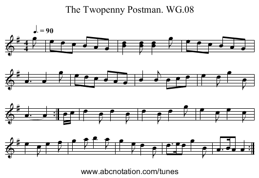 Twopenny Postman. WG.08, The - staff notation