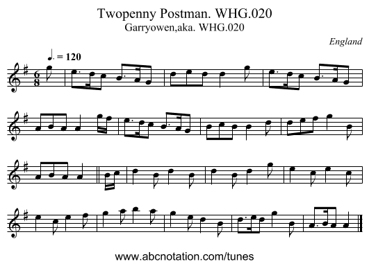 Twopenny Postman. WHG.020 - staff notation