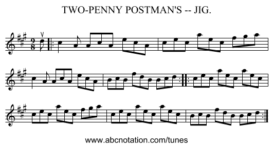 TWO-PENNY POSTMAN'S -- JIG. - staff notation