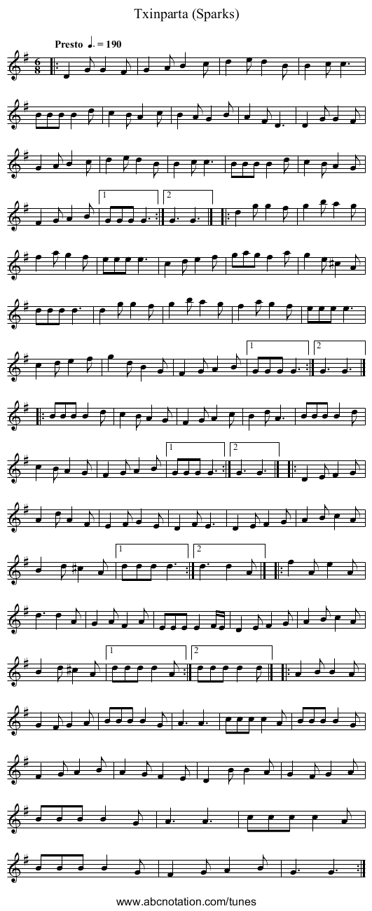 Txinparta (Sparks) - staff notation