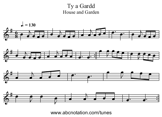 Ty a Gardd - staff notation