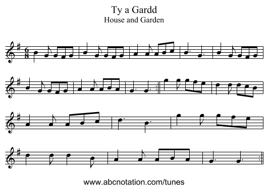 Ty a Gardd - staff notation