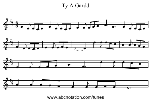 Ty A Gardd - staff notation