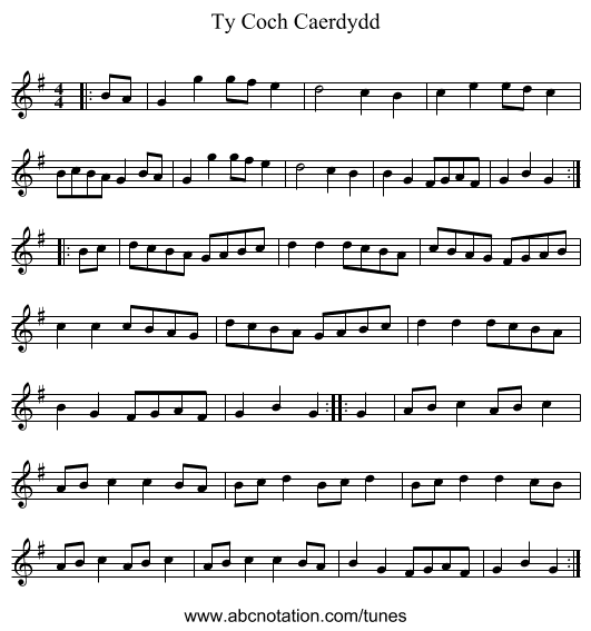 Ty Coch Caerdydd - staff notation