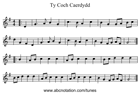 Ty Coch Caerdydd - staff notation