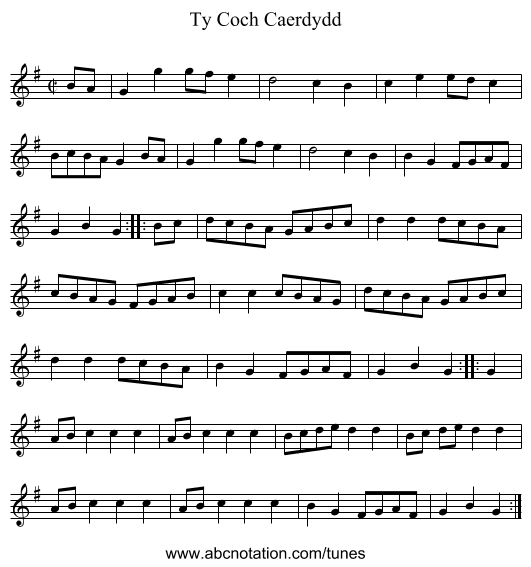 Ty Coch Caerdydd - staff notation