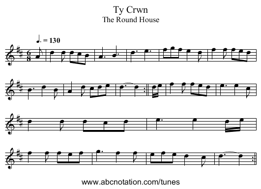 Ty Crwn - staff notation