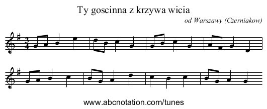 Ty goscinna z krzywa wicia - staff notation