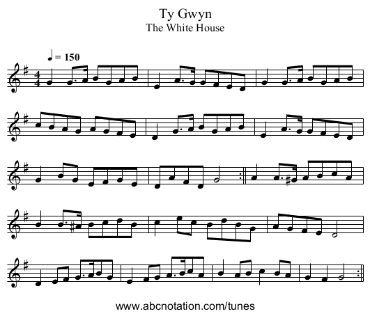 Ty Gwyn - staff notation